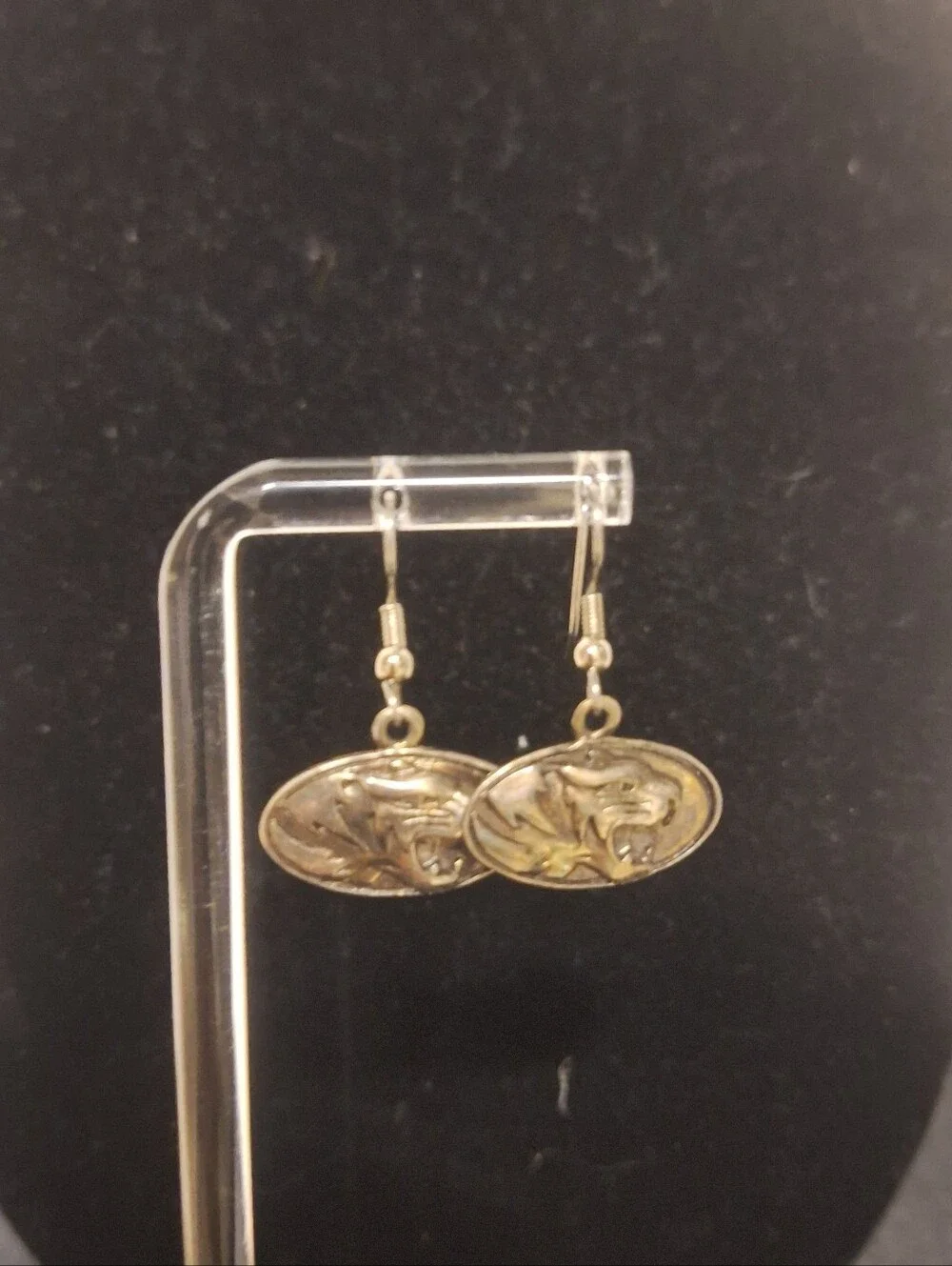 T M Taxco Mexico Silver Oval Animal Motif Dangle Earrings -